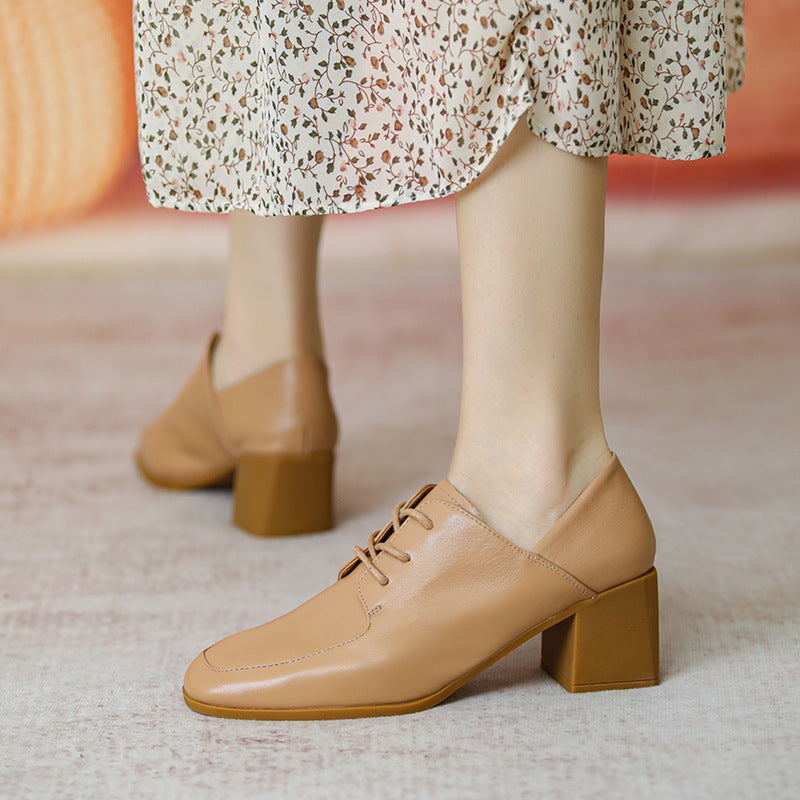 lace up women dress shoes New Deep Mouth Women''s Shoes Lace Up Leather Single Shoes – CHAVS FASHION
