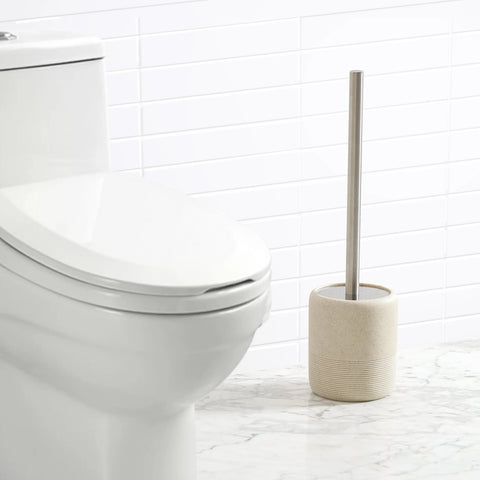 Bathroom Accessory Toilet Brush and Holder, Premium Quality, with Solid Handle and Durable Bristles for Bathroom Cleaning, Beige