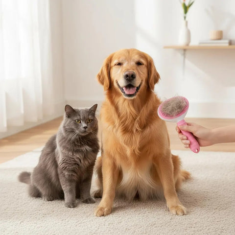 Self Cleaning Pet Brush: Dog & Cat Hair Remover, Dematting Comb