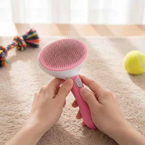 Self Cleaning Pet Brush: Dog & Cat Hair Remover, Dematting Comb