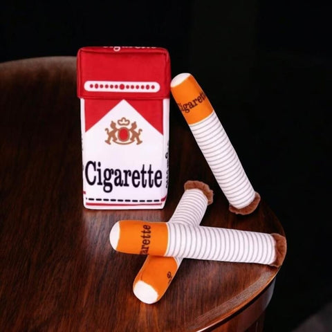 Funny Cigarette Pack Dog Toy Set – Plush Squeaky Puppy Toy for Small & Medium Dogs – Interactive Chew Toy Gift