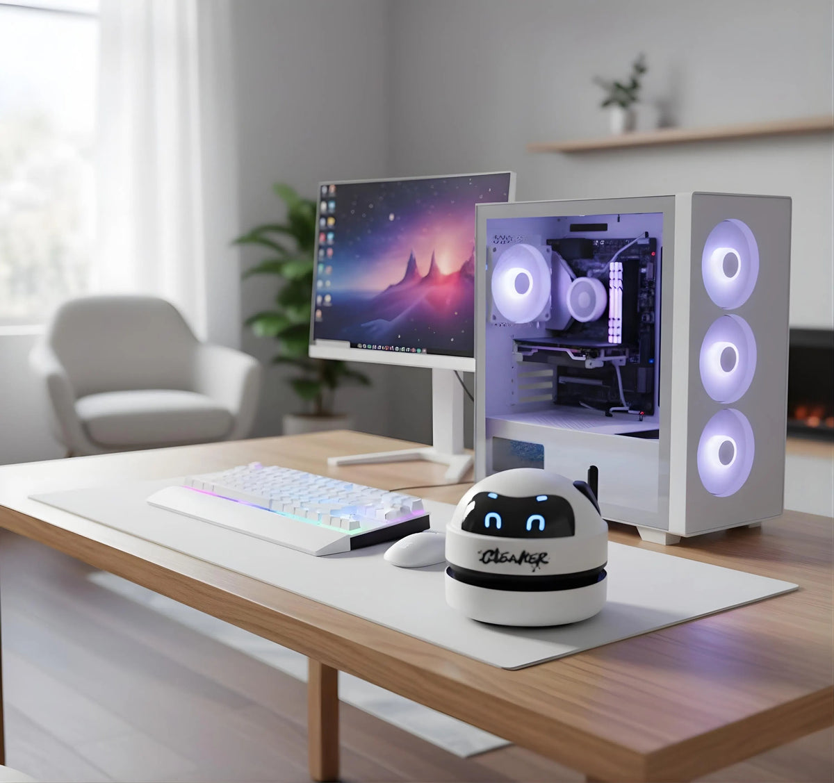Cleanaut White Mini Desk Vacuum – Portable USB Rechargeable Keyboard Cleaner & Dust Sweeper – Aesthetic Home Office Accessory