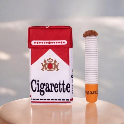 Funny Cigarette Pack Dog Toy Set – Plush Squeaky Puppy Toy for Small & Medium Dogs – Interactive Chew Toy Gift