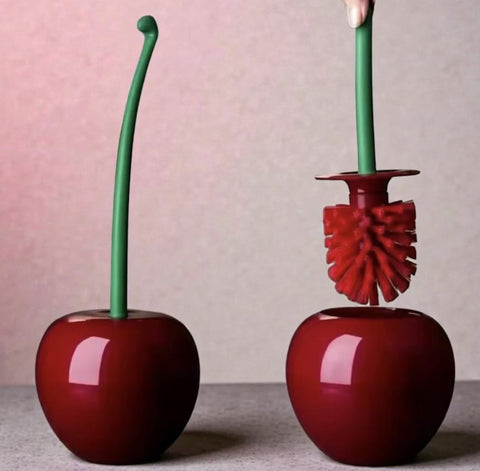 Cherry Toilet Brush & Holder Set - Quirky Red Bathroom Decor - Fun Fruit-Shaped Cleaning Tool Unique Housewarming Gift Modern
