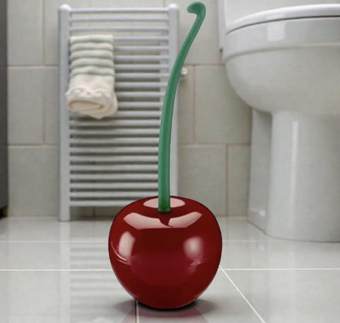 Cherry Toilet Brush & Holder Set - Quirky Red Bathroom Decor - Fun Fruit-Shaped Cleaning Tool Unique Housewarming Gift Modern