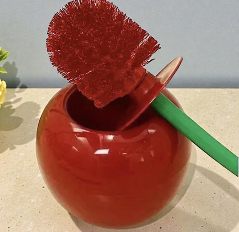Cherry Toilet Brush & Holder Set - Quirky Red Bathroom Decor - Fun Fruit-Shaped Cleaning Tool Unique Housewarming Gift Modern