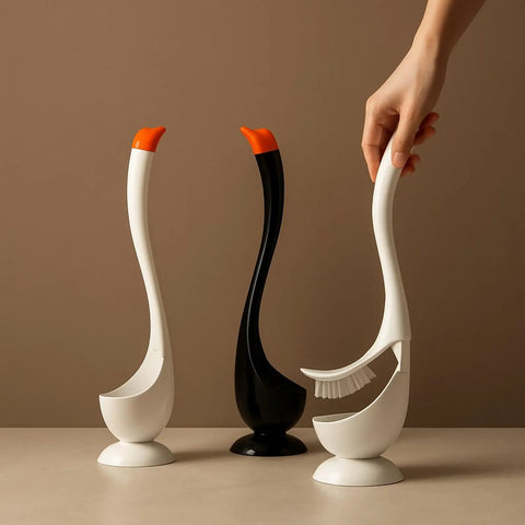 Modern Swan-Shaped Toilet Brush – Minimalist WC Brush with Holder – Deep Cleaning, Anti-Splash