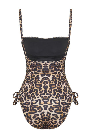 Leopard Print One Piece Swimsuit: Ruched Bodysuit