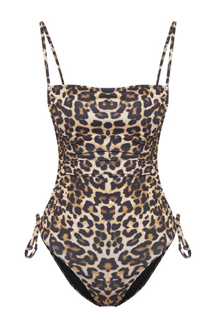 Leopard Print One Piece Swimsuit: Ruched Bodysuit