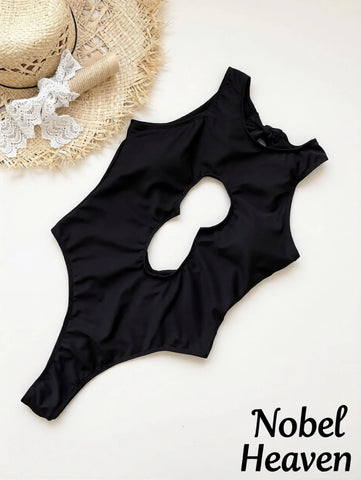 Black Cut Out Monokini, High Cut One Piece Swimsuit