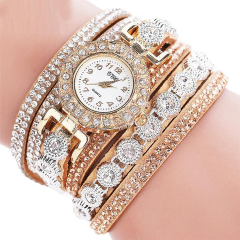 Women  PU Leather Rhinestone Bracelet Watches