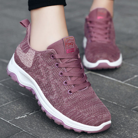 Women Breathable Flying Woven Soft Soled Running Shoes